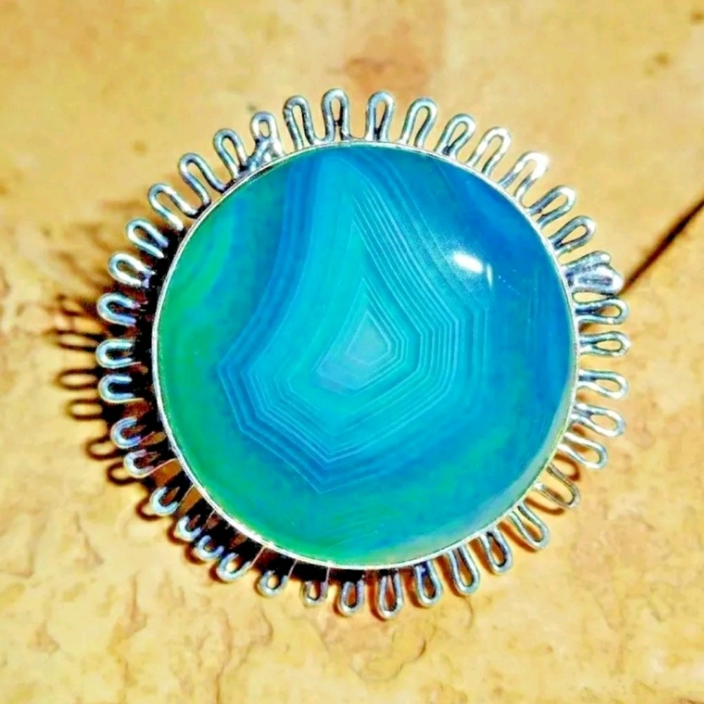 Natural Botswana Agate 925 Silver Ring - image 2